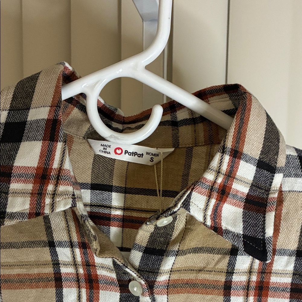 PatPat Plaid Button Down Shirt - Brown, Black, White - Picture 2 of 4